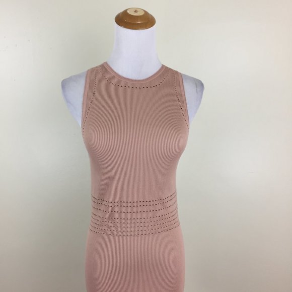 NWT ZARA Limitless Contour Collection Taupe Perforated High Neck Fitted Dress - Picture 6 of 12
